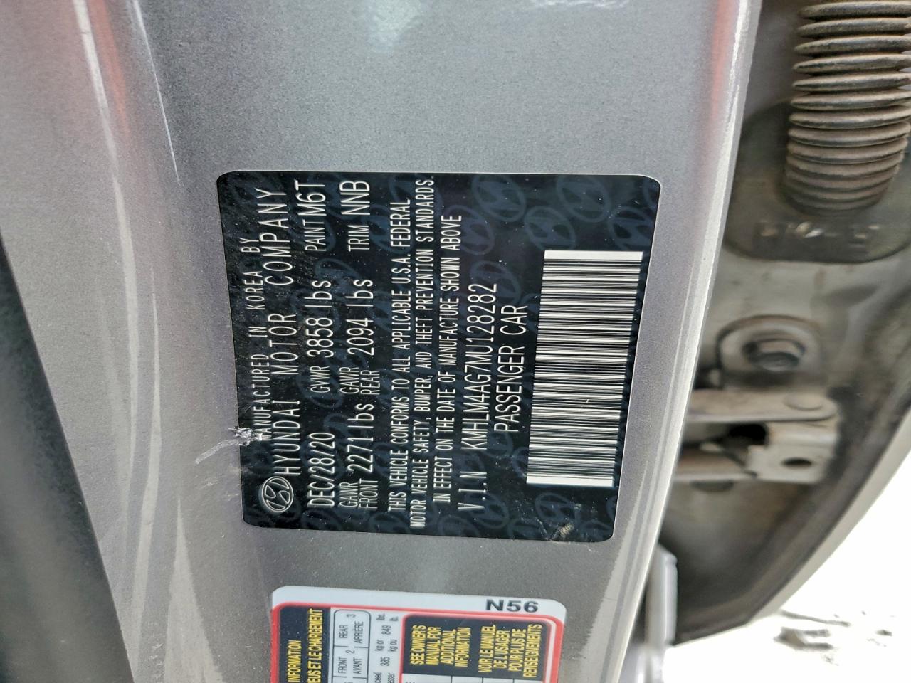 2021 Hyundai Elantra Sel VIN: KMHLM4AG7MU128282 Lot: 95914595