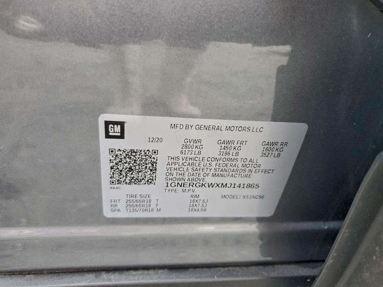 2021 Chevrolet Traverse Lt VIN: 1GNERGKWXMJ141865 Lot: 94240175