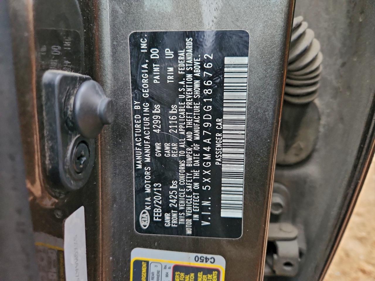 2013 Kia Optima Lx VIN: 5XXGM4A79DG186762 Lot: 94637135