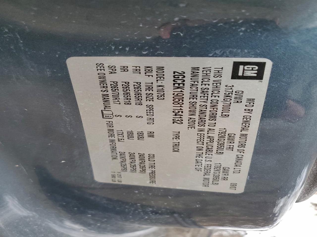 2008 Chevrolet Silverado K1500 VIN: 2GCEK190581154132 Lot: 95214185