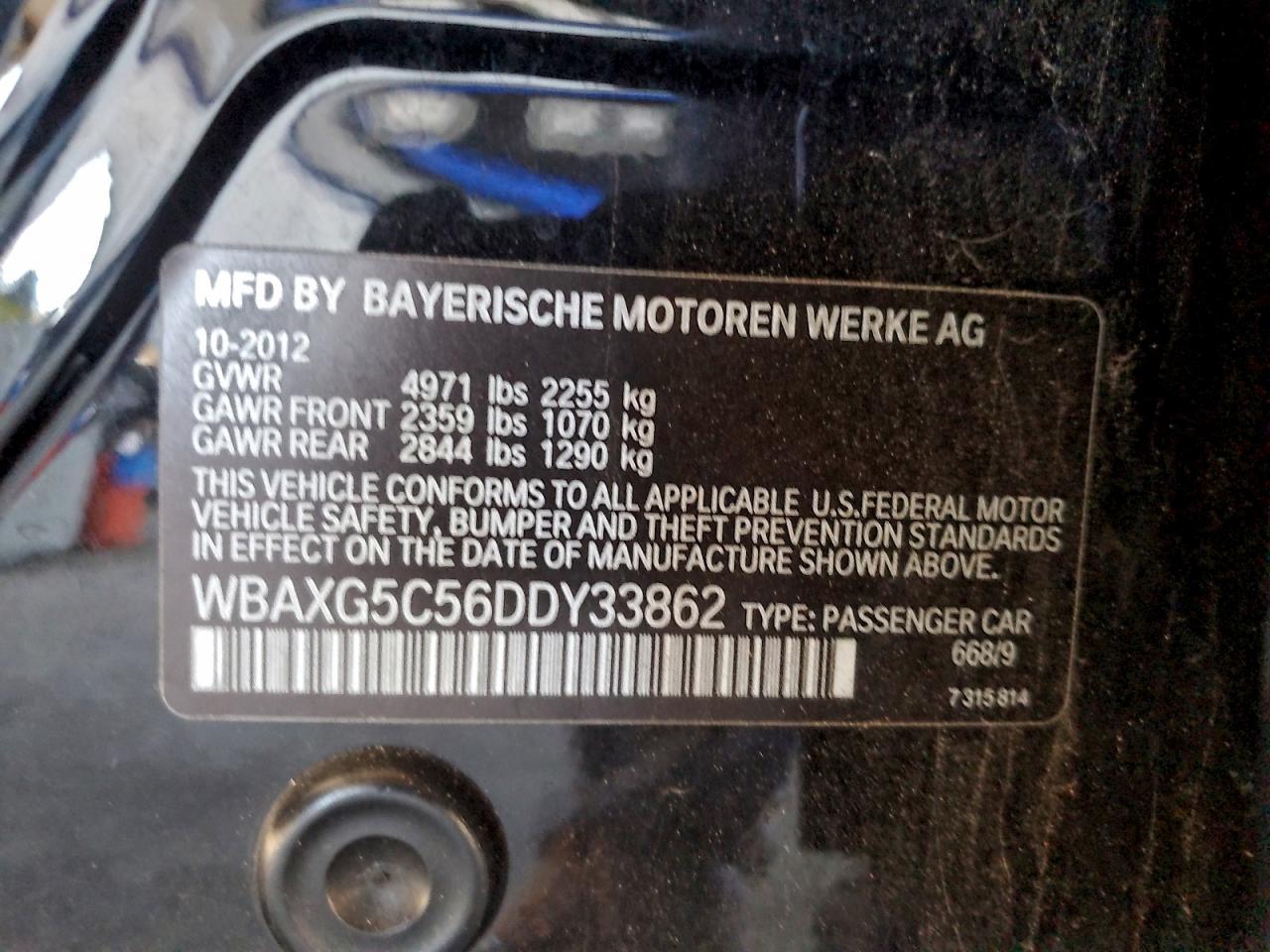 2013 BMW 528 I VIN: WBAXG5C56DDY33862 Lot: 96983315