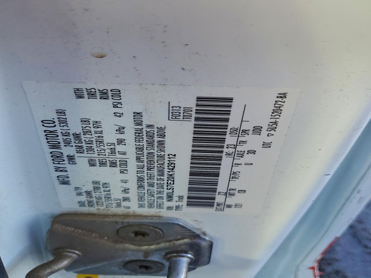 2019 Ford Transit Connect Xl VIN: NM0LS7E20K1429112 Lot: 96388885