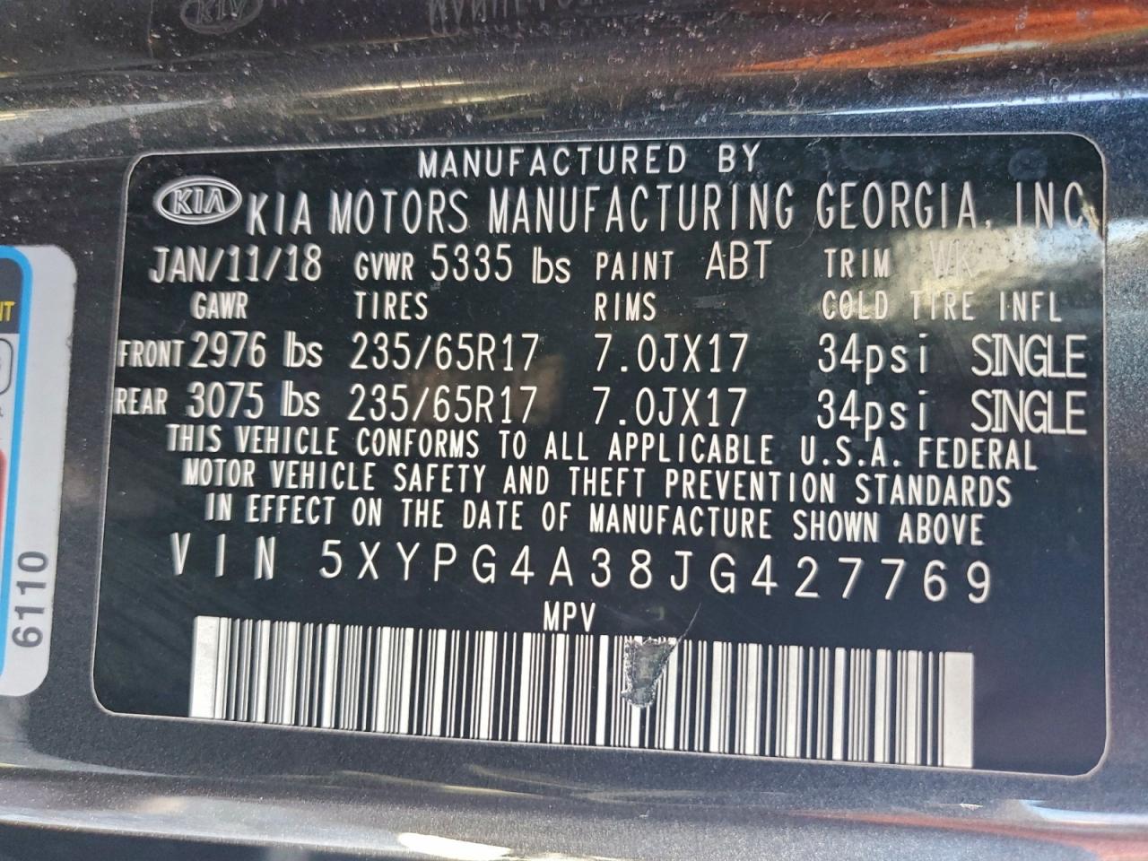 2018 Kia Sorento Lx VIN: 5XYPG4A38JG427769 Lot: 95182405