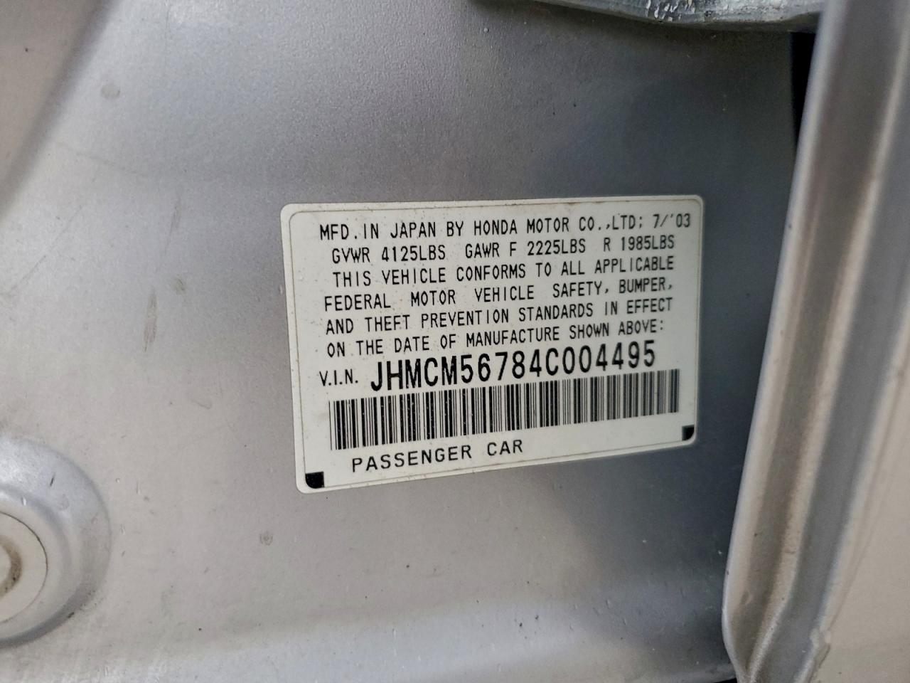 2004 Honda Accord Ex VIN: JHMCM56784C004495 Lot: 95206935