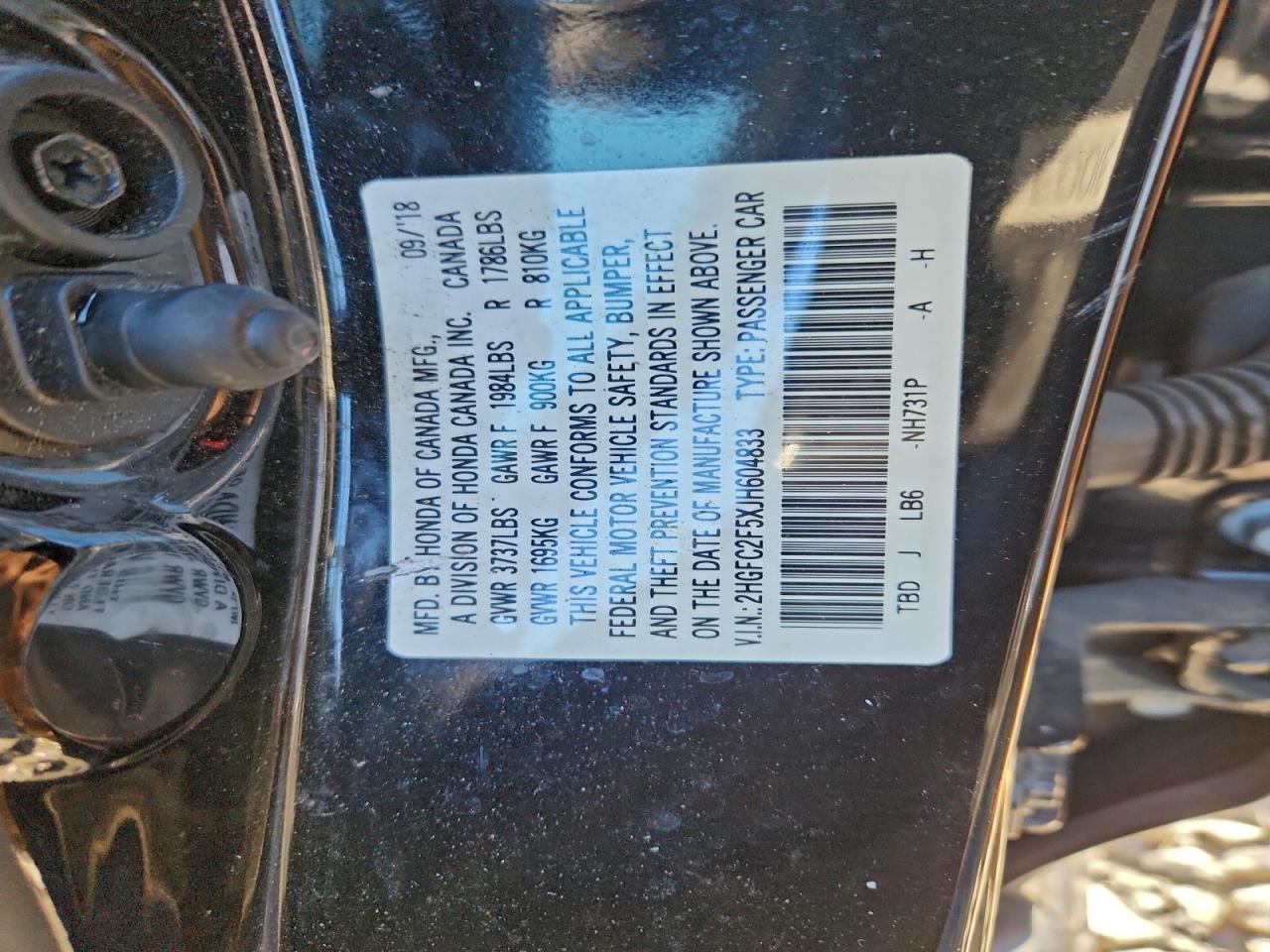 2018 Honda Civic Lx VIN: 2HGFC2F5XJH604833 Lot: 96681665