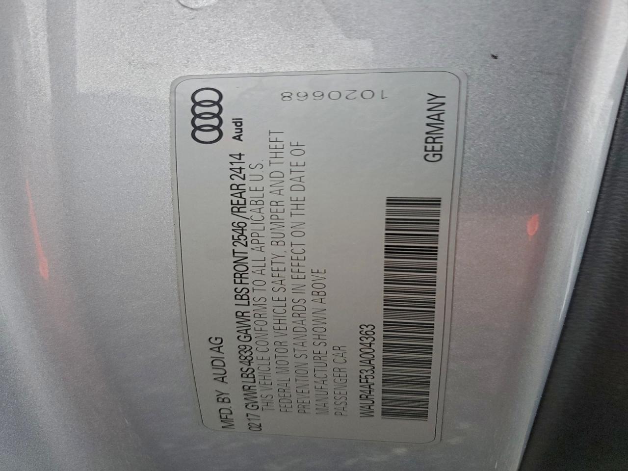 2018 Audi S5 Prestige VIN: WAUR4AF53JA004363 Lot: 95011785