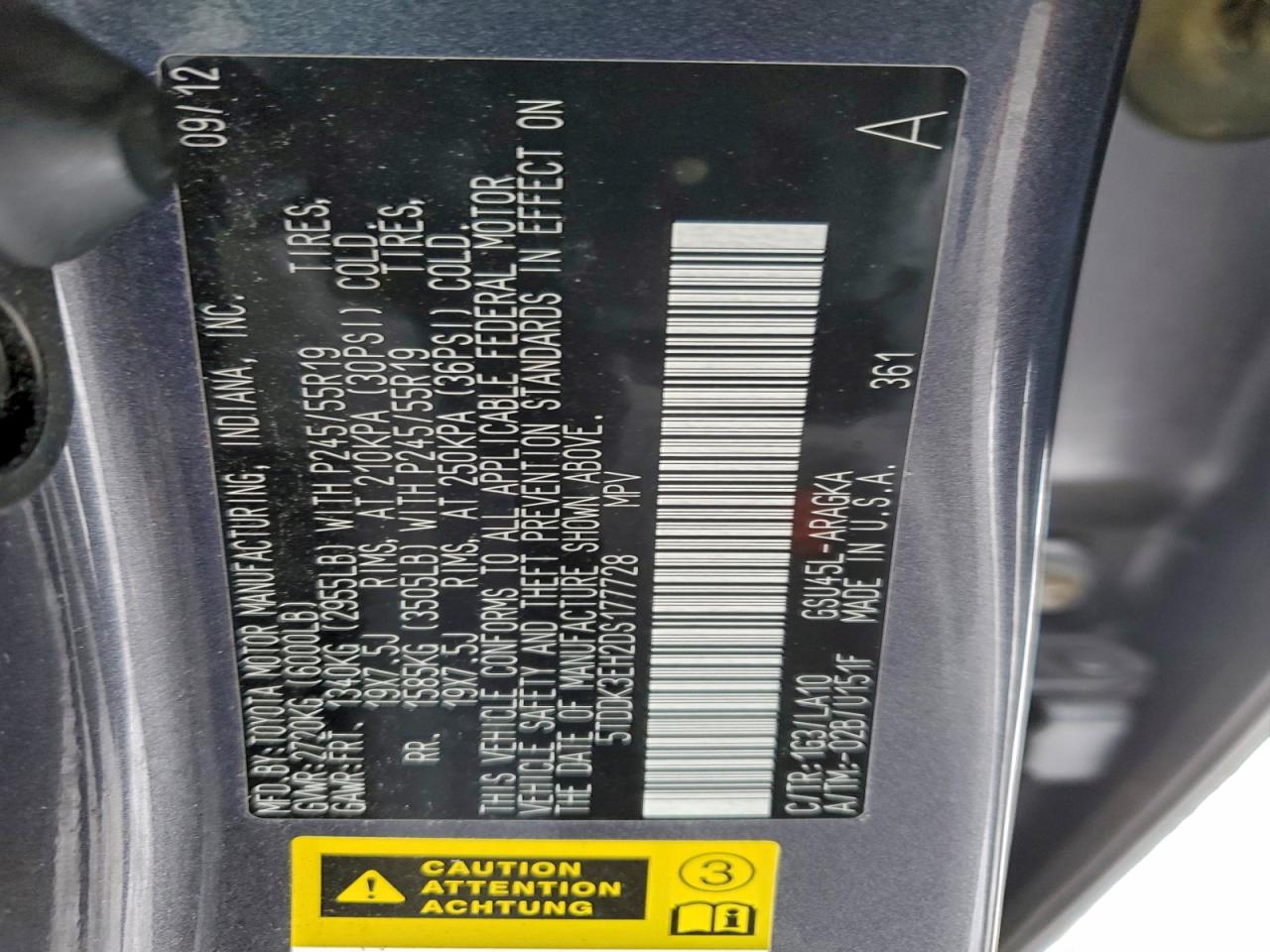 2013 Toyota Highlander Limited VIN: 5TDDK3EH2DS177728 Lot: 95323765