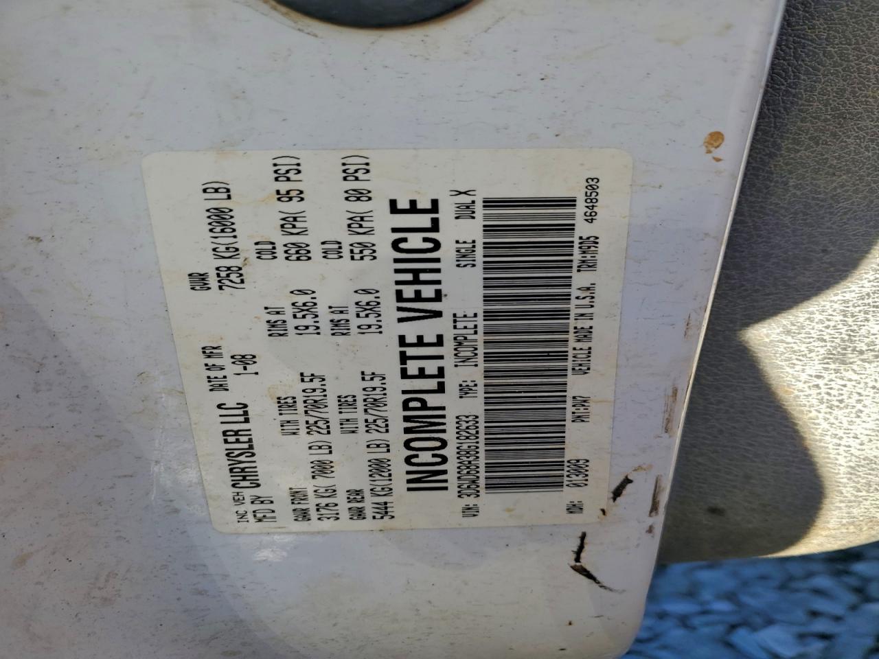 2008 Dodge Ram 4500 St VIN: 3D6WD68A38G182633 Lot: 94798265