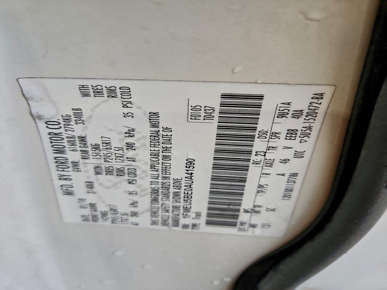 2010 Ford Explorer Sport Trac Xlt VIN: 1FMEU5BE0AUA41590 Lot: 94880735