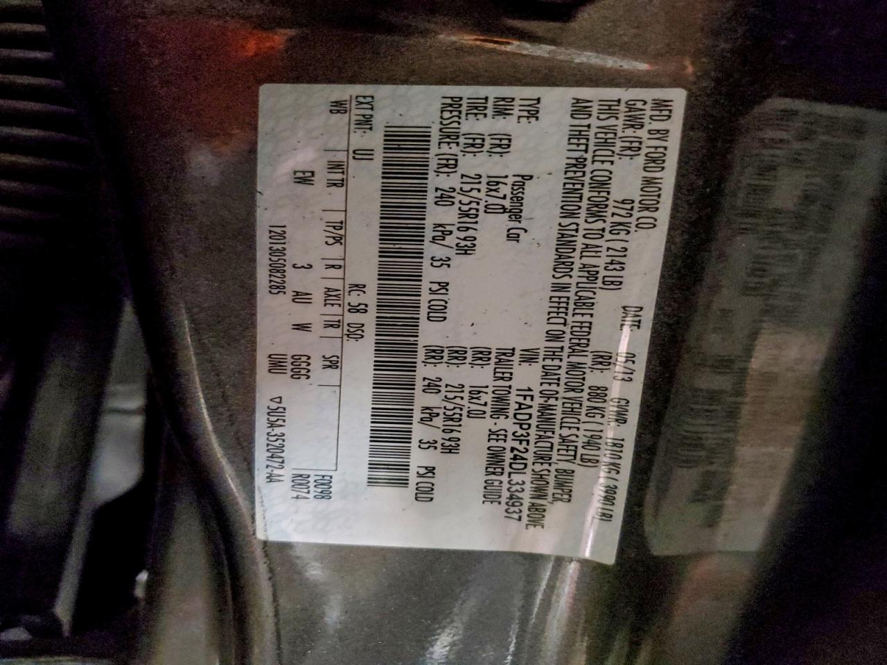 2013 Ford Focus Se VIN: 1FADP3F24DL334937 Lot: 96570935