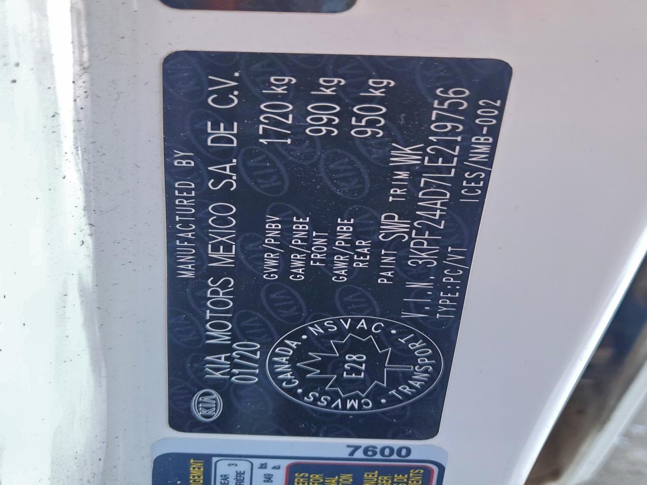 2020 Kia Forte Fe VIN: 3KPF24AD7LE219756 Lot: 95248935