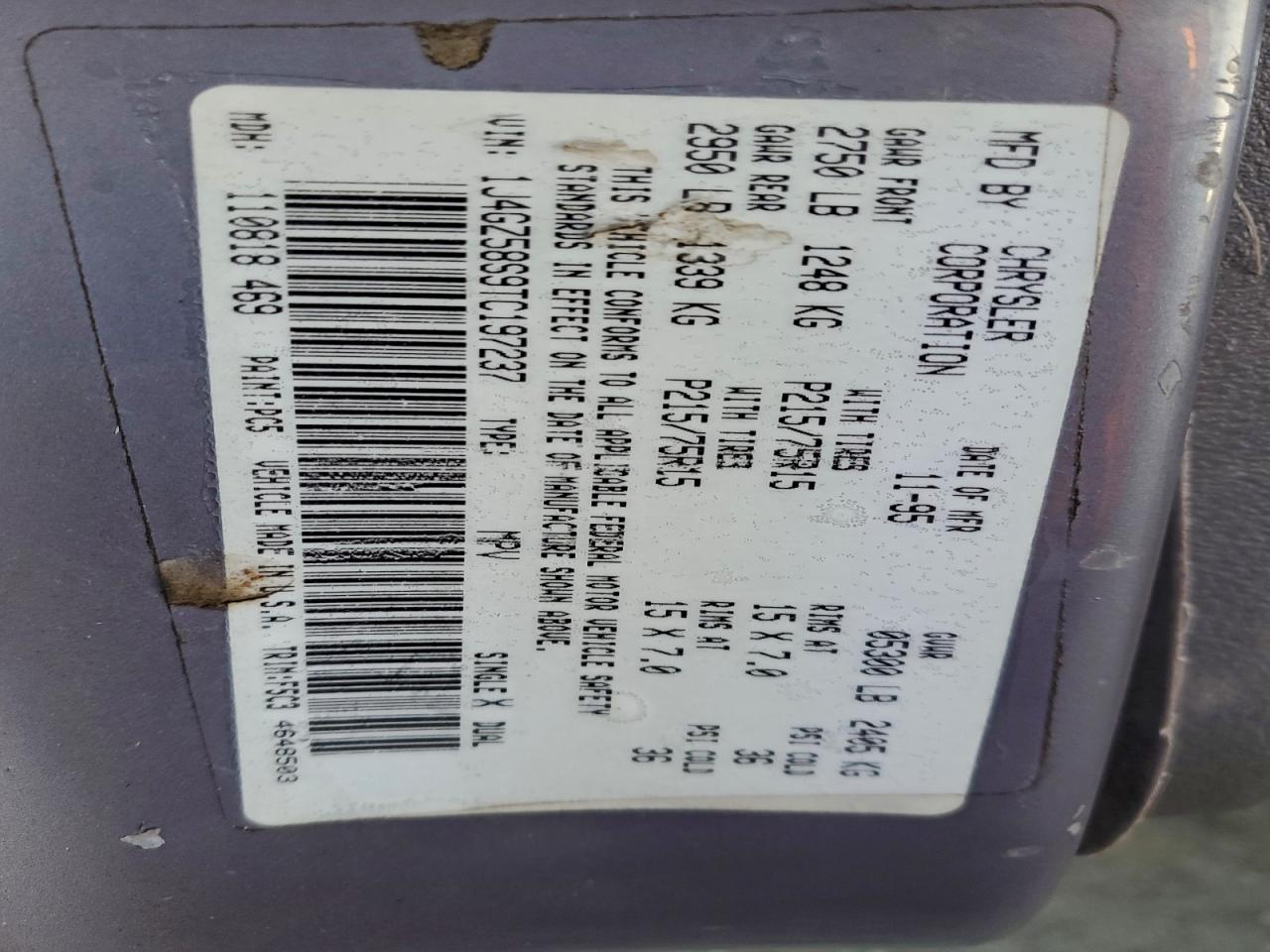 1996 Jeep Grand Cherokee Laredo VIN: 1J4GZ58S9TC197237 Lot: 95264225