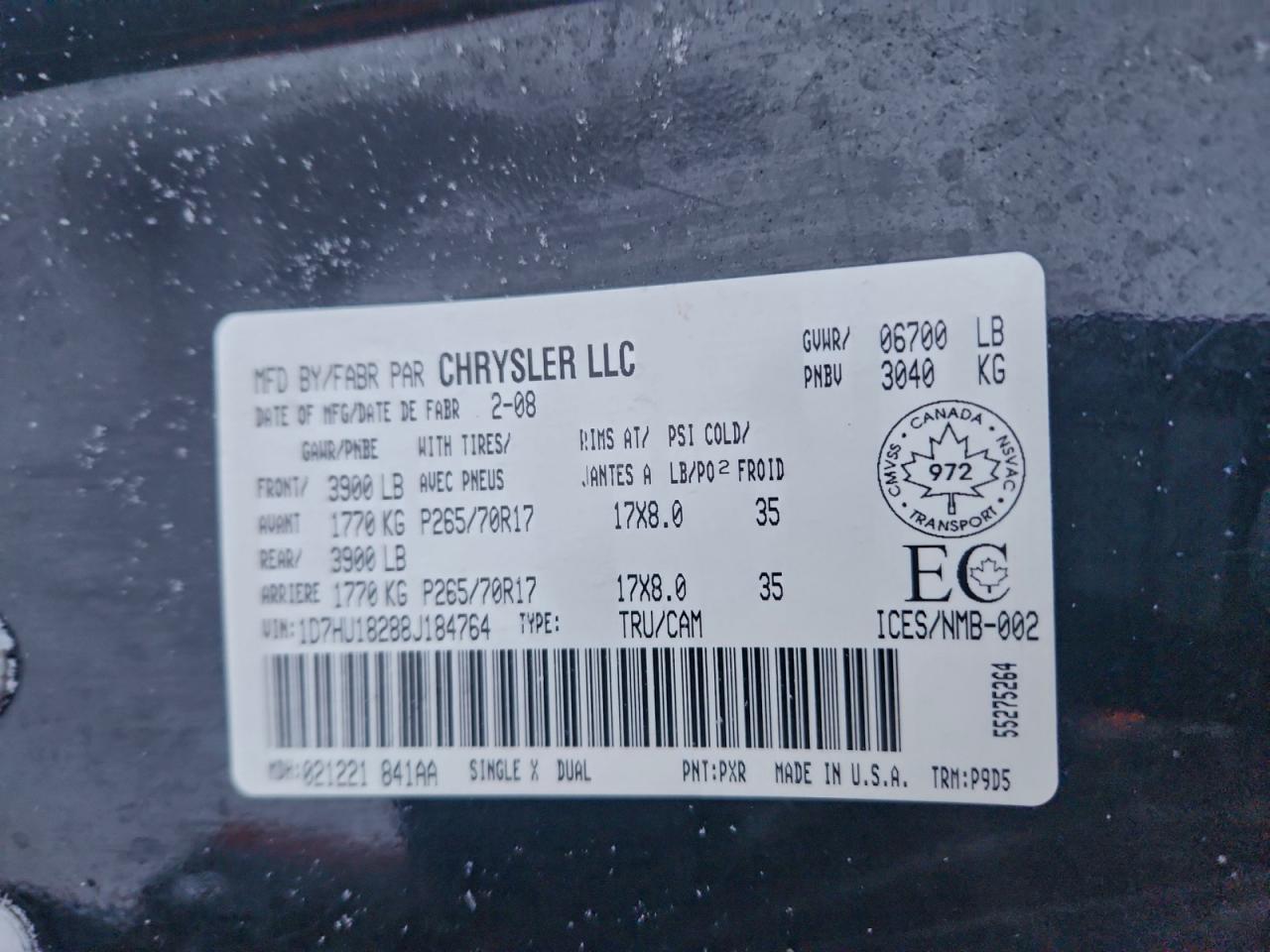 2008 Dodge Ram 1500 St VIN: 1D7HU18288J184764 Lot: 95079735