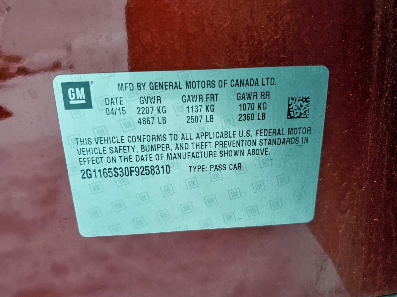 2015 Chevrolet Impala Ltz VIN: 2G1165S30F9258310 Lot: 94250275