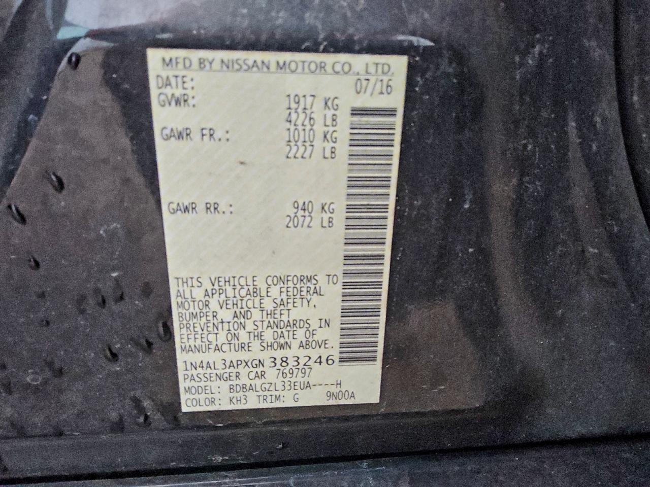 2016 Nissan Altima 2.5 VIN: 1N4AL3APXGN383246 Lot: 94357045