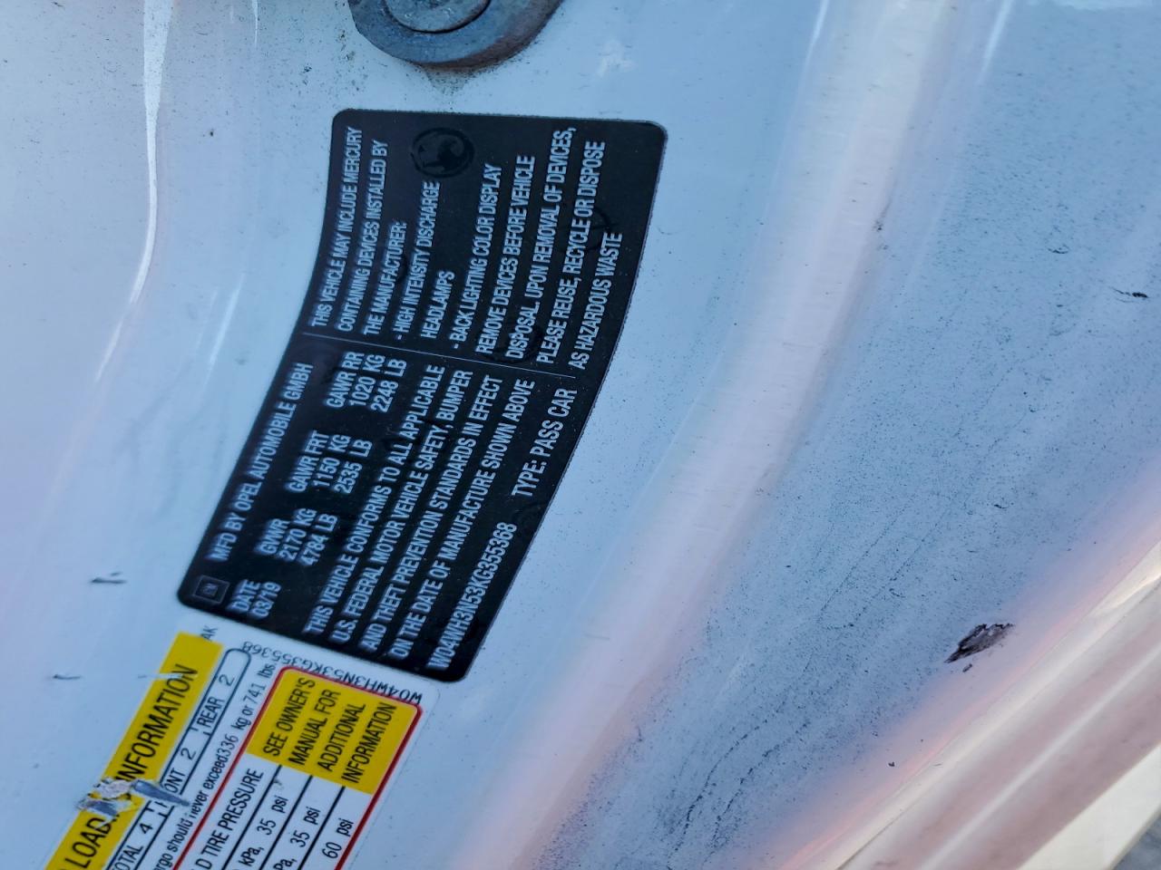 2019 Buick Cascada Premium VIN: W04WH3N53KG355368 Lot: 96482325