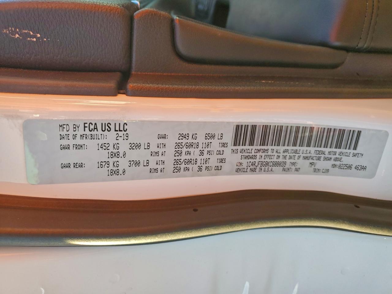 2019 Jeep Grand Cherokee Limited VIN: 1C4RJFBG8KC688039 Lot: 95738165