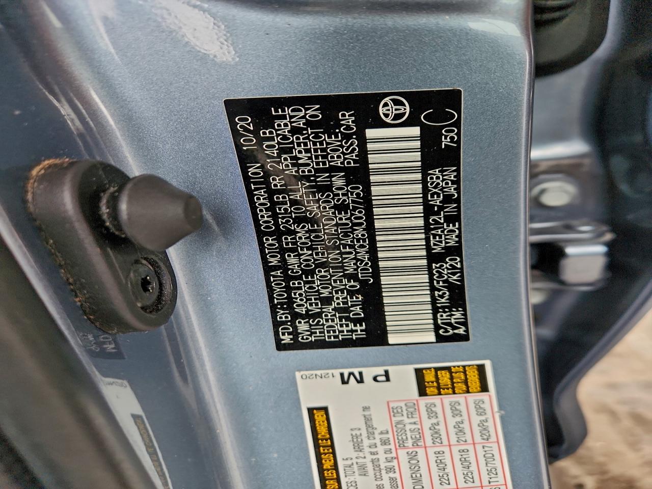 2021 Toyota Corolla Se VIN: JTDS4MCE8MJ067750 Lot: 93915795