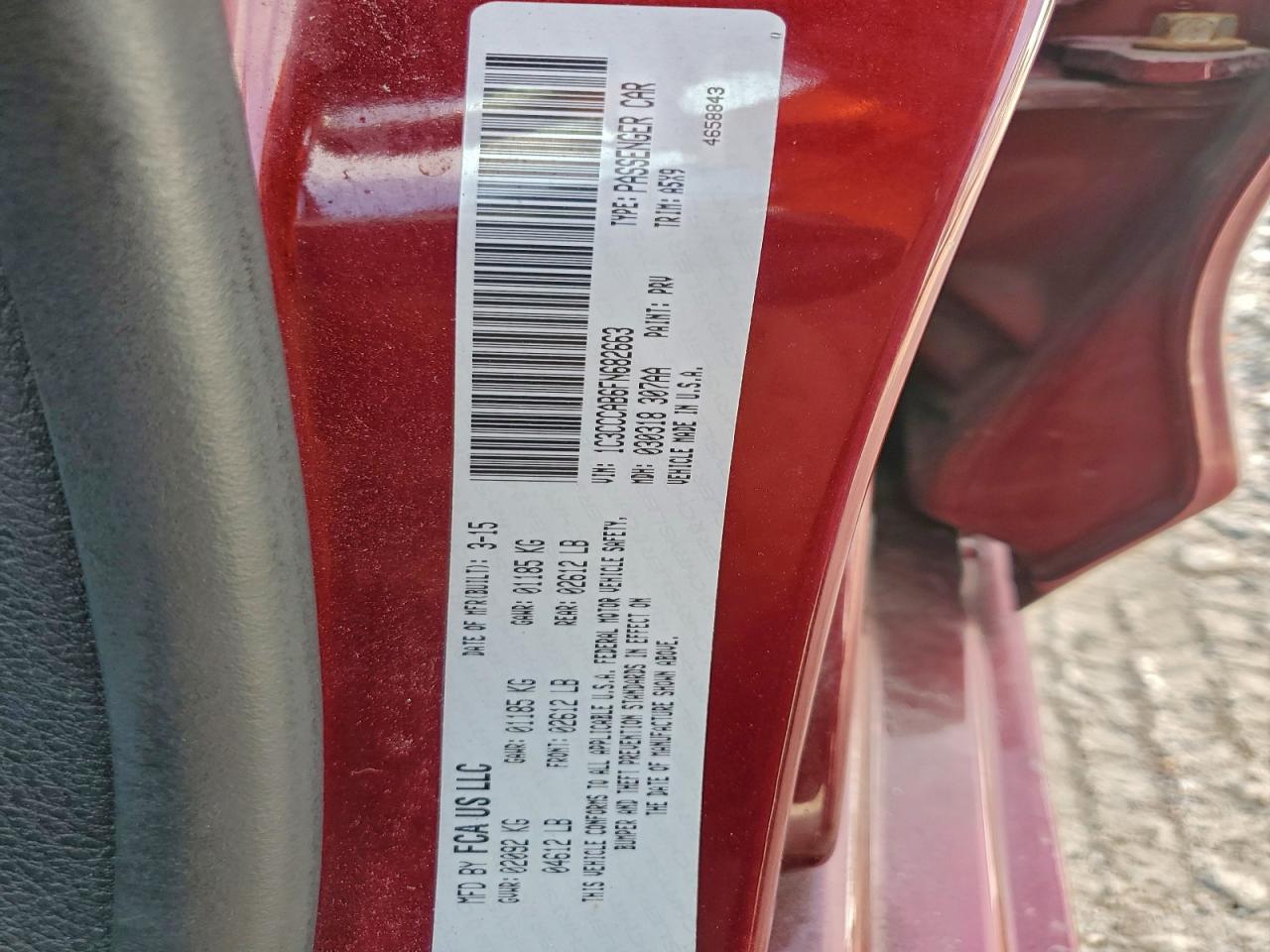 2015 Chrysler 200 Limited VIN: 1C3CCCAB6FN682663 Lot: 96757515