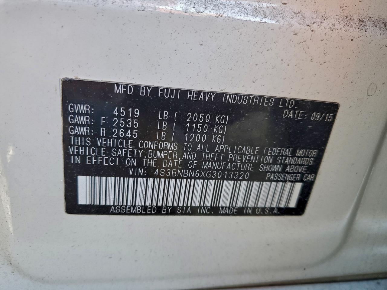 2016 Subaru Legacy 2.5I Limited VIN: 4S3BNBN6XG3013320 Lot: 94447465