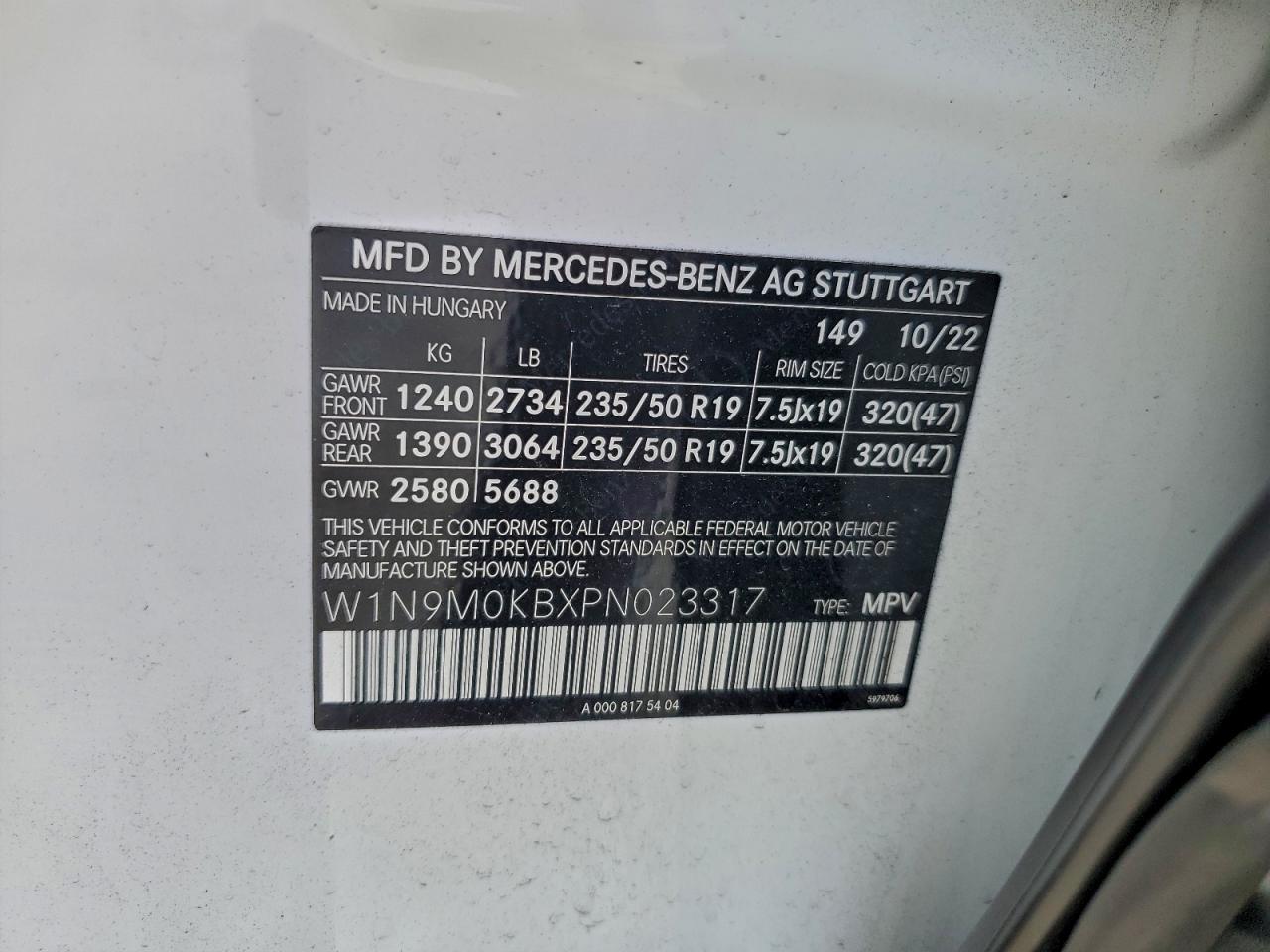 2023 Mercedes-Benz Eqb 300 4Matic VIN: W1N9M0KBXPN023317 Lot: 94985525