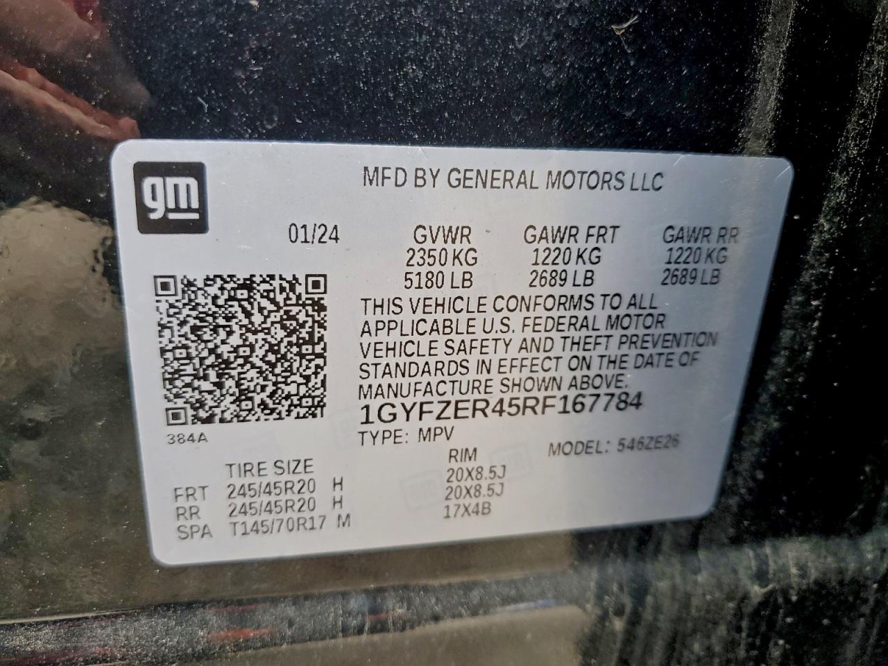 2024 Cadillac Xt4 Sport VIN: 1GYFZER45RF167784 Lot: 92892385