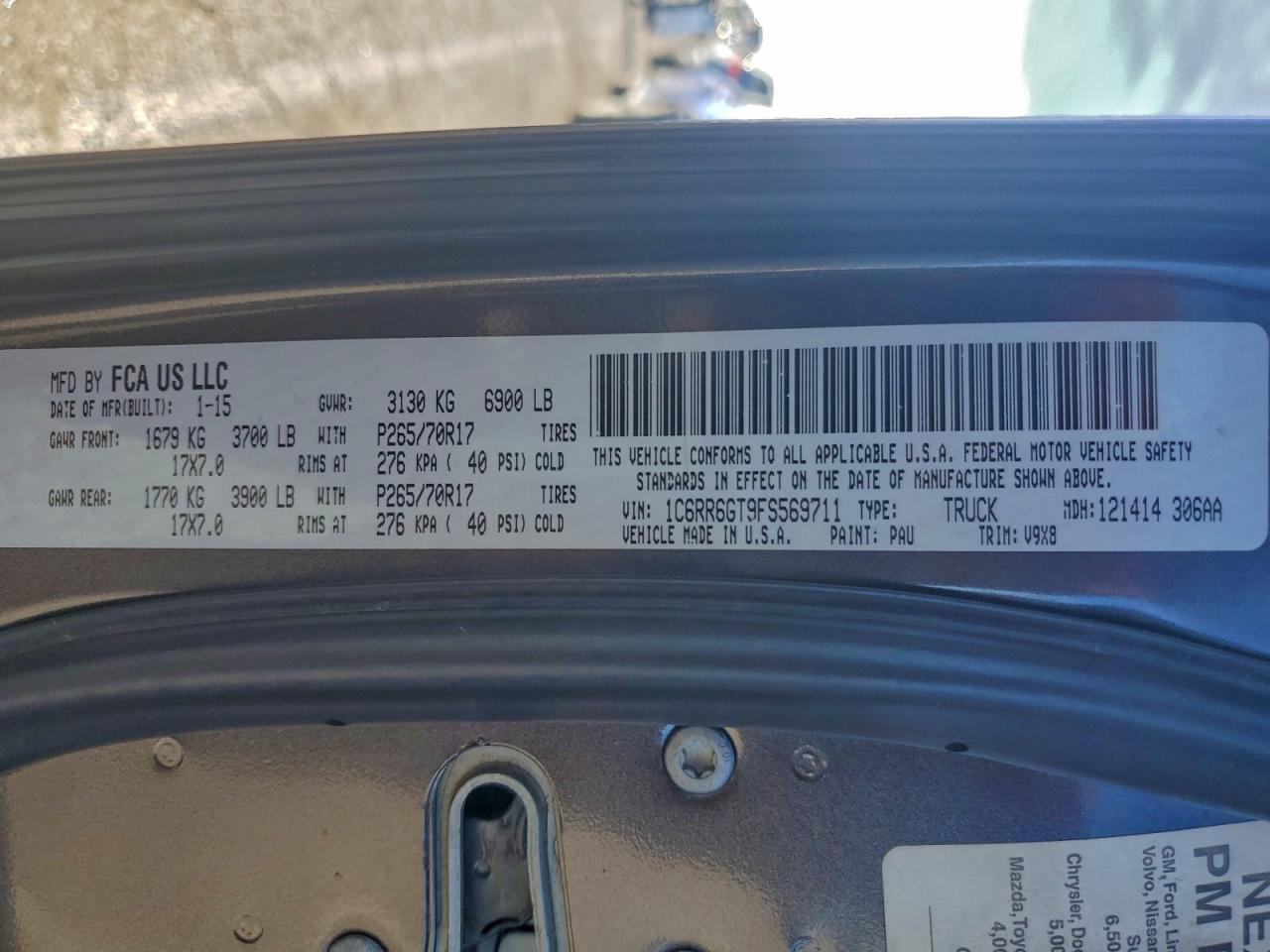 2015 Ram 1500 Slt VIN: 1C6RR6GT9FS569711 Lot: 95279105