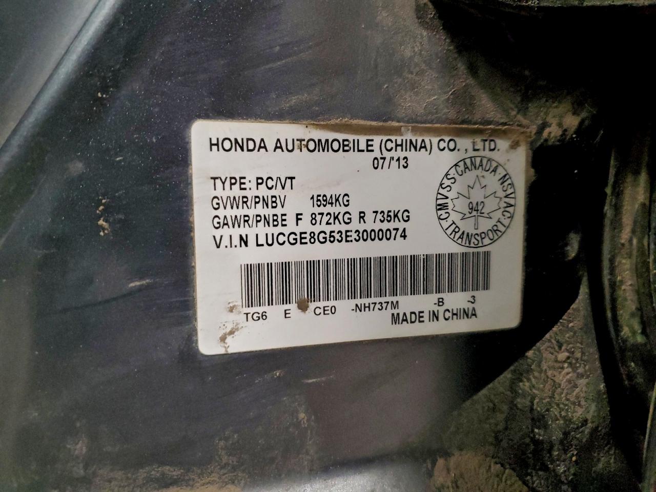 2014 Honda Fit Lx VIN: LUCGE8G53E3000074 Lot: 96131885