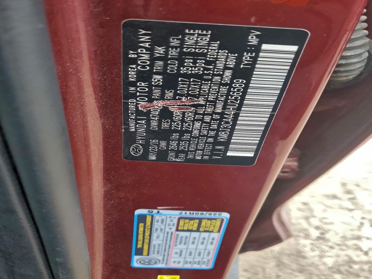 2017 Hyundai Tucson Limited VIN: KM8J3CA44HU256589 Lot: 97628235