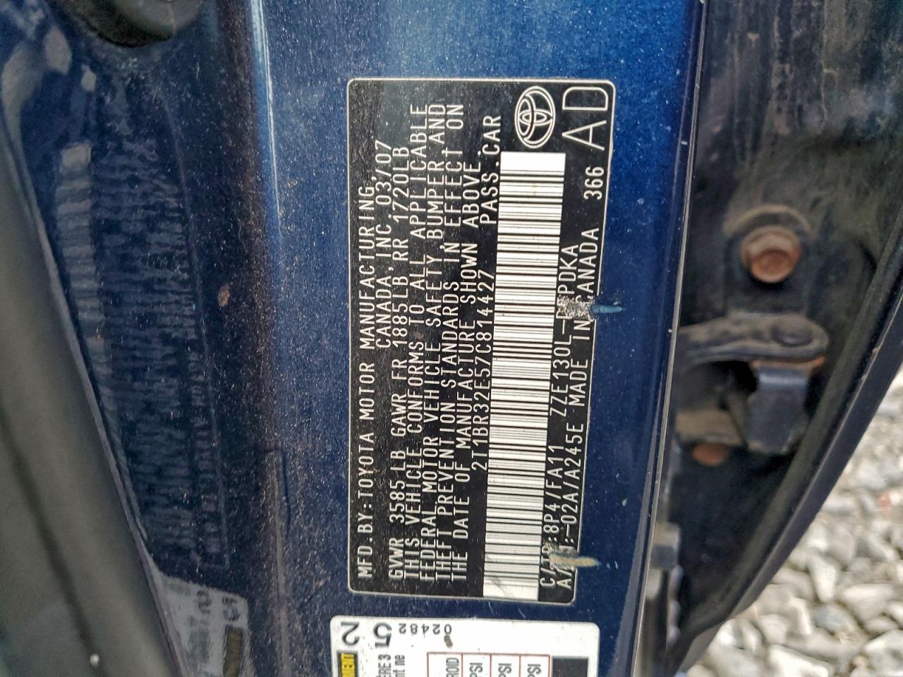 2007 Toyota Corolla Ce VIN: 2T1BR32E57C814427 Lot: 96237475