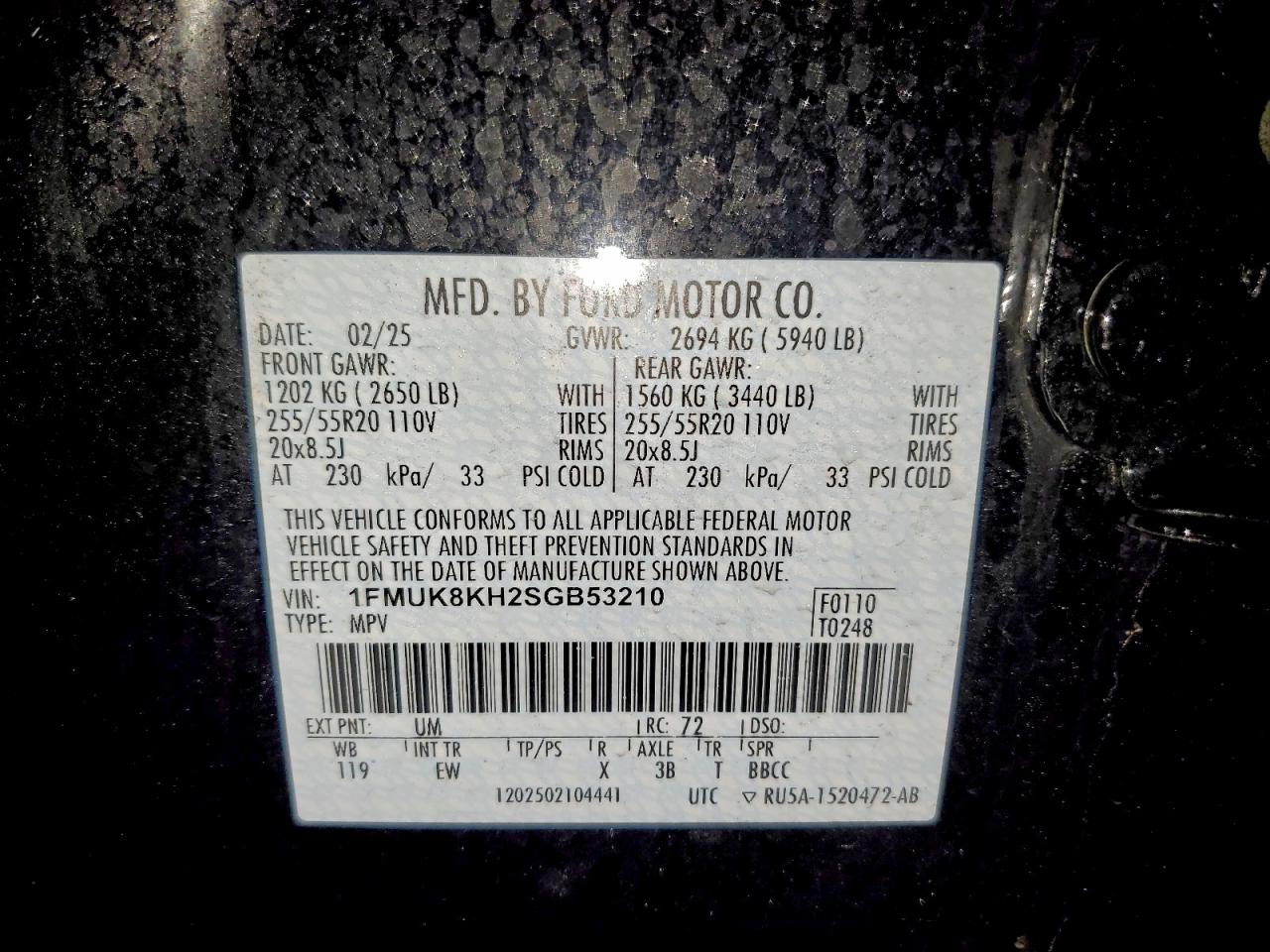 2025 Ford Explorer St-Line VIN: 1FMUK8KH2SGB53210 Lot: 96988495