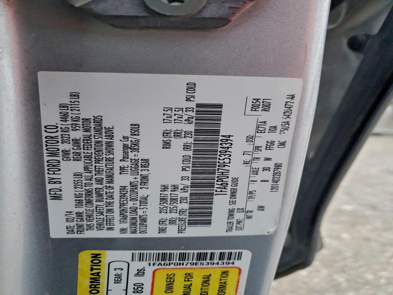 2014 Ford Fusion Se VIN: 1FA6P0H79E5394394 Lot: 94726865