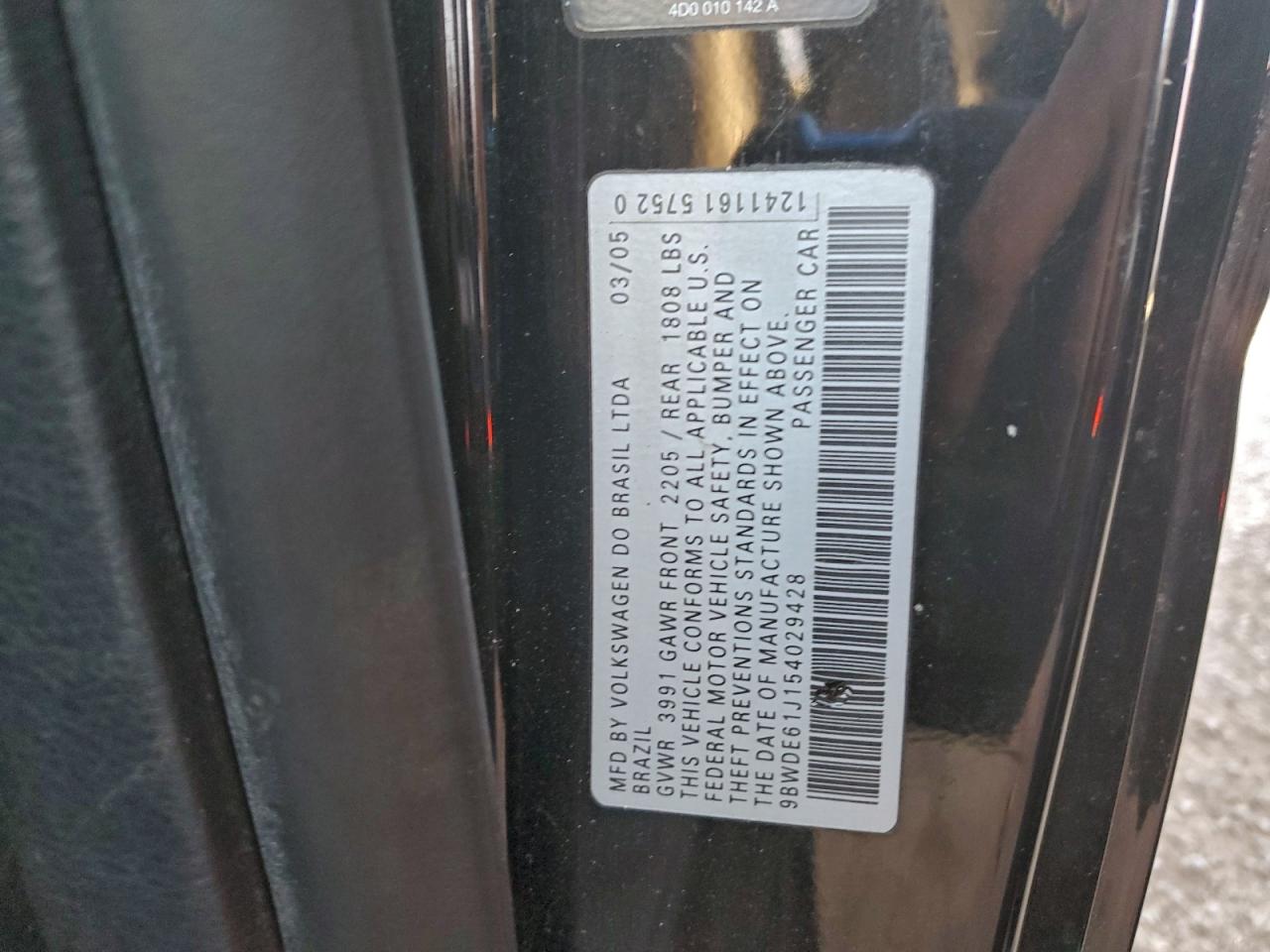 2005 Volkswagen Gti VIN: 9BWDE61J154029428 Lot: 95361915