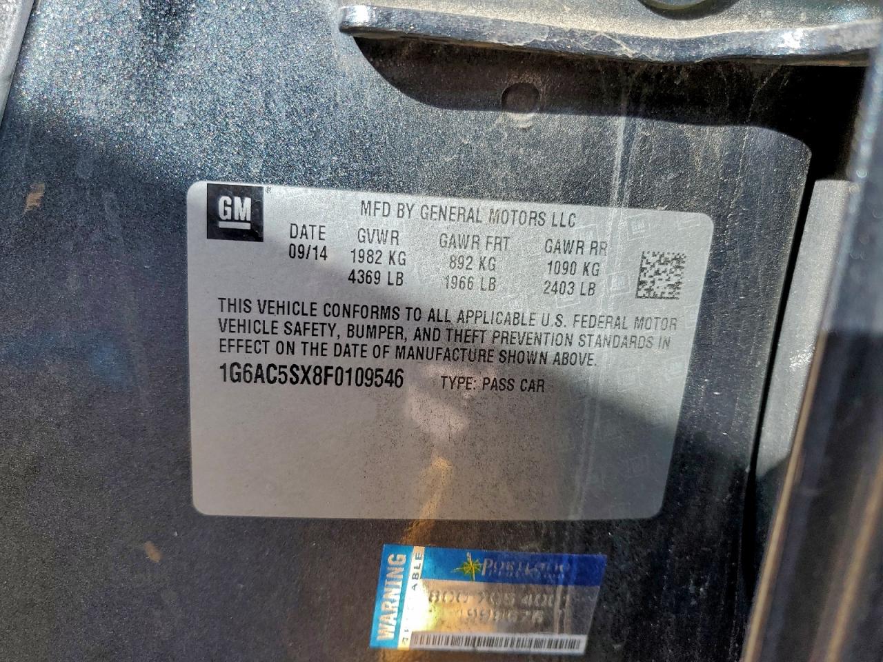 2015 Cadillac Ats Performance VIN: 1G6AC5SX8F0109546 Lot: 96584095