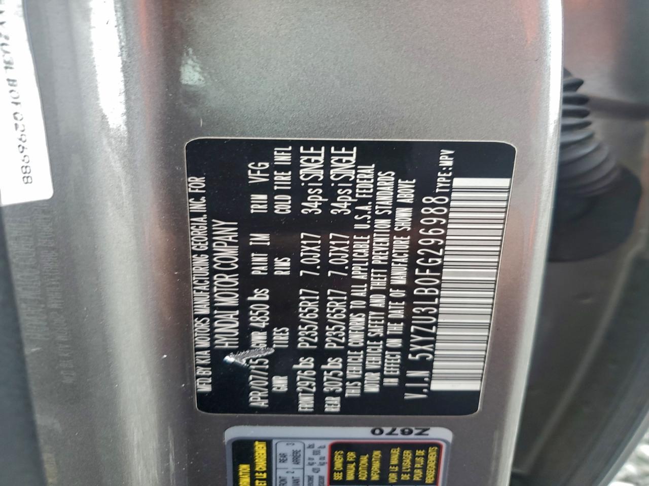 2015 Hyundai Santa Fe Sport VIN: 5XYZU3LB0FG296988 Lot: 96324865