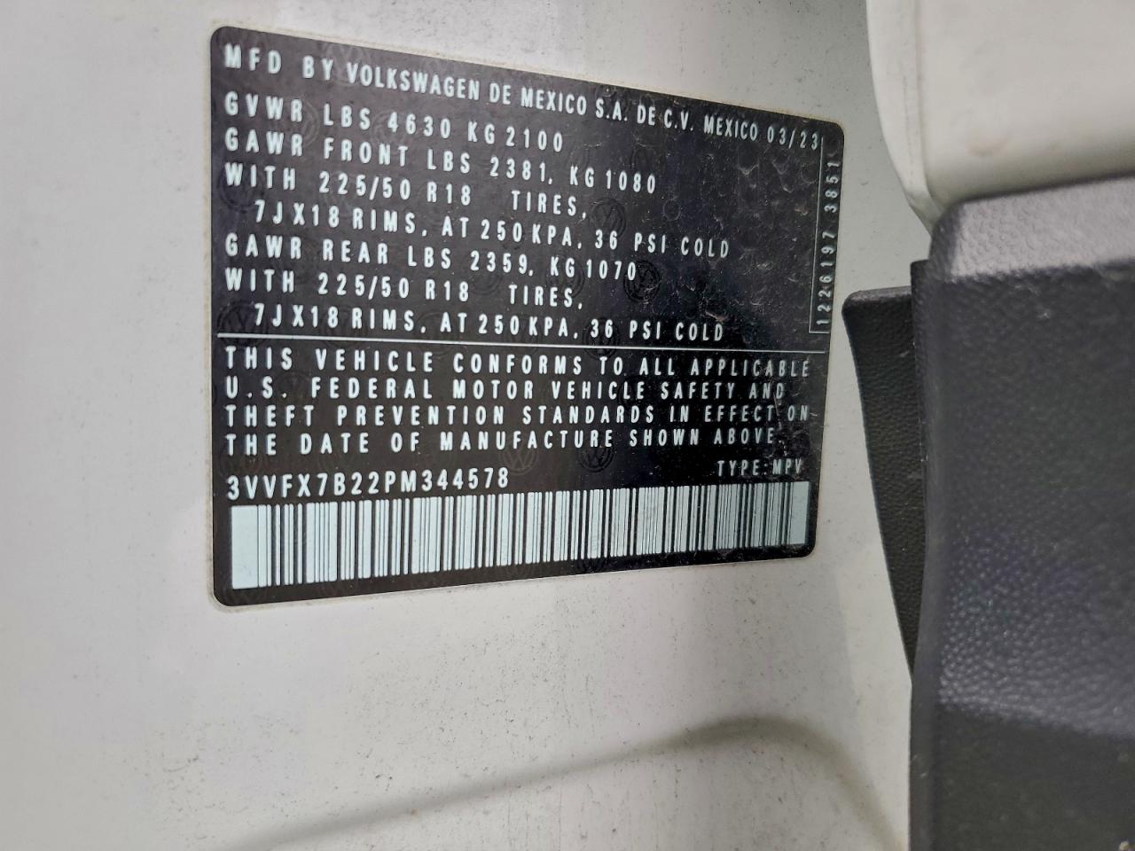 2023 Volkswagen Taos S VIN: 3VVFX7B22PM344578 Lot: 94402545