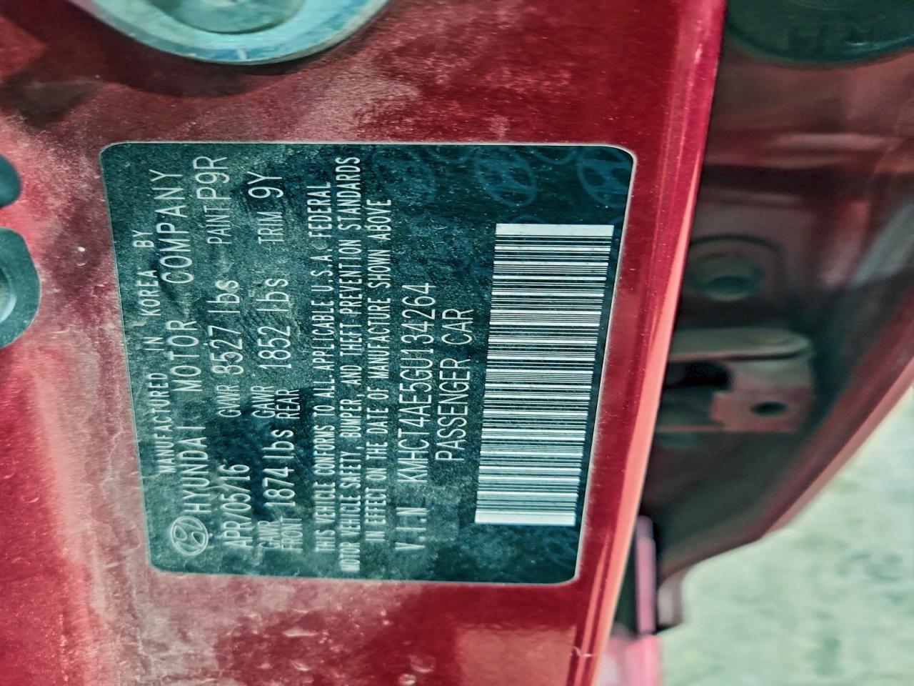 2016 Hyundai Accent Se VIN: KMHCT4AE5GU134264 Lot: 95008615