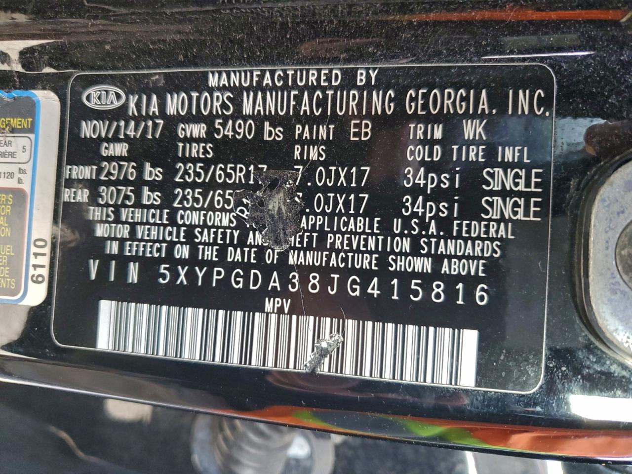 2018 Kia Sorento Lx VIN: 5XYPGDA38JG415816 Lot: 94386965