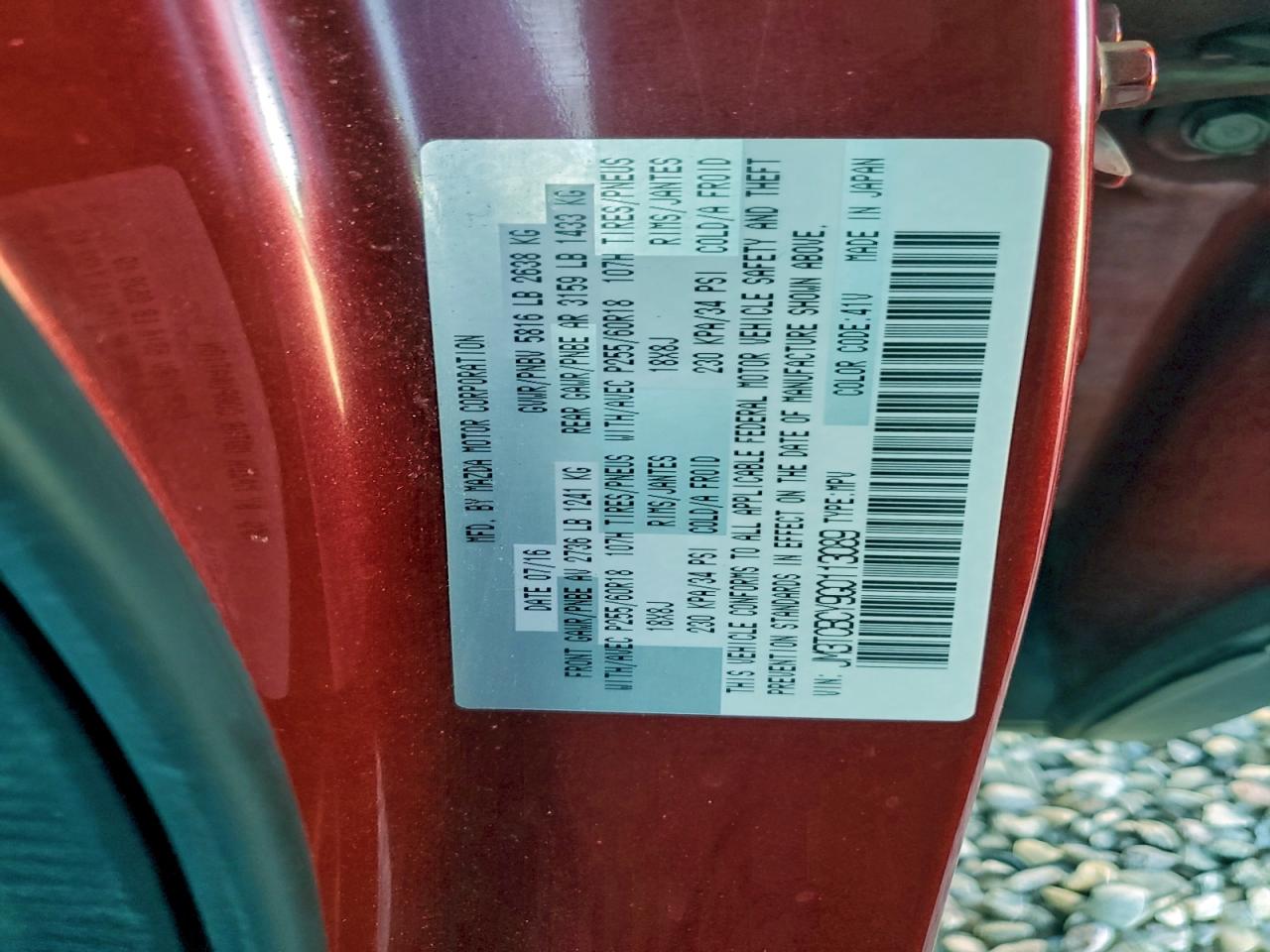 2016 Mazda Cx-9 Touring VIN: JM3TCBCY9G0113089 Lot: 96311285