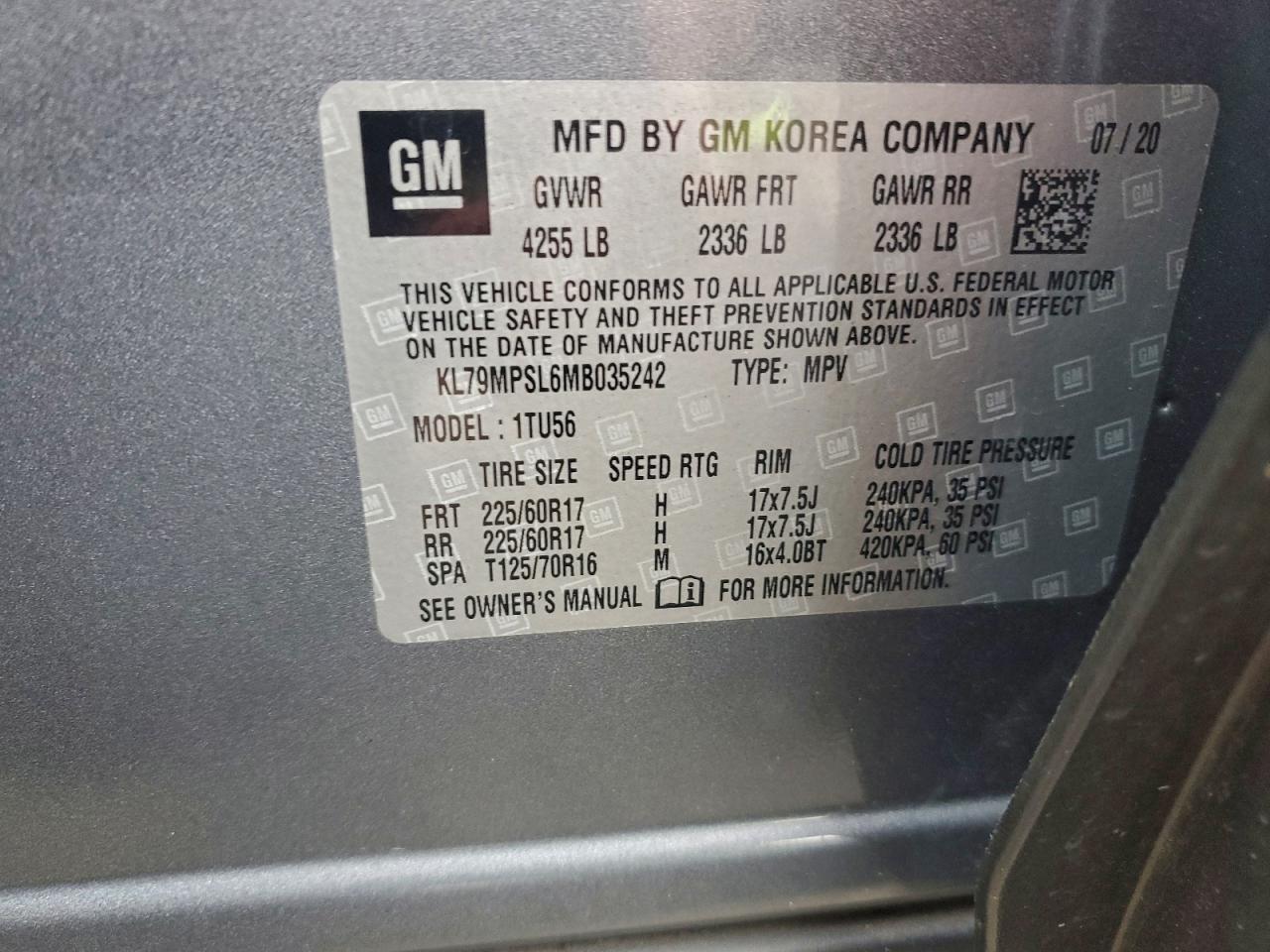 2021 Chevrolet Trailblazer Lt VIN: KL79MPSL6MB035242 Lot: 94352715