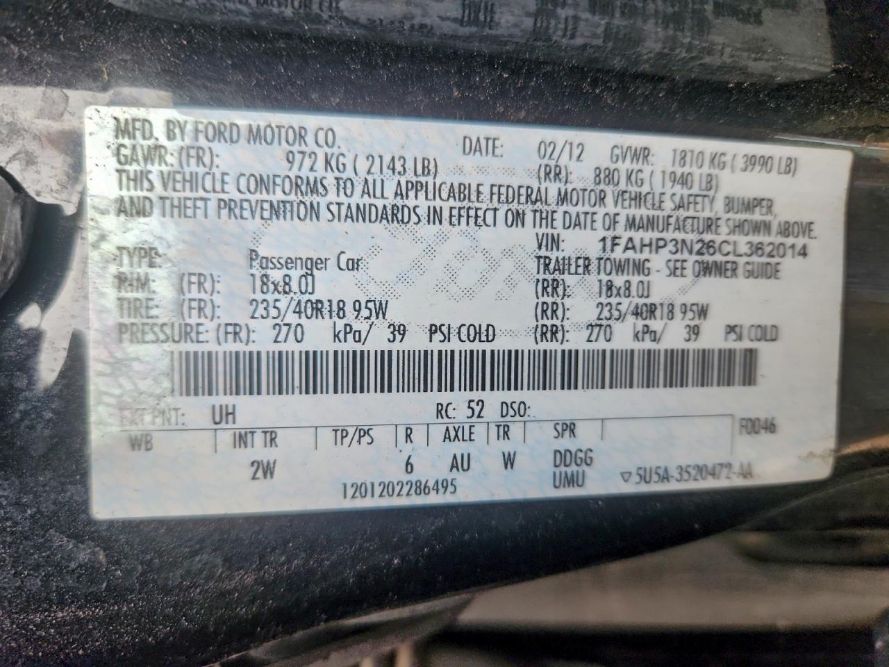 2012 Ford Focus Titanium VIN: 1FAHP3N26CL362014 Lot: 96206645