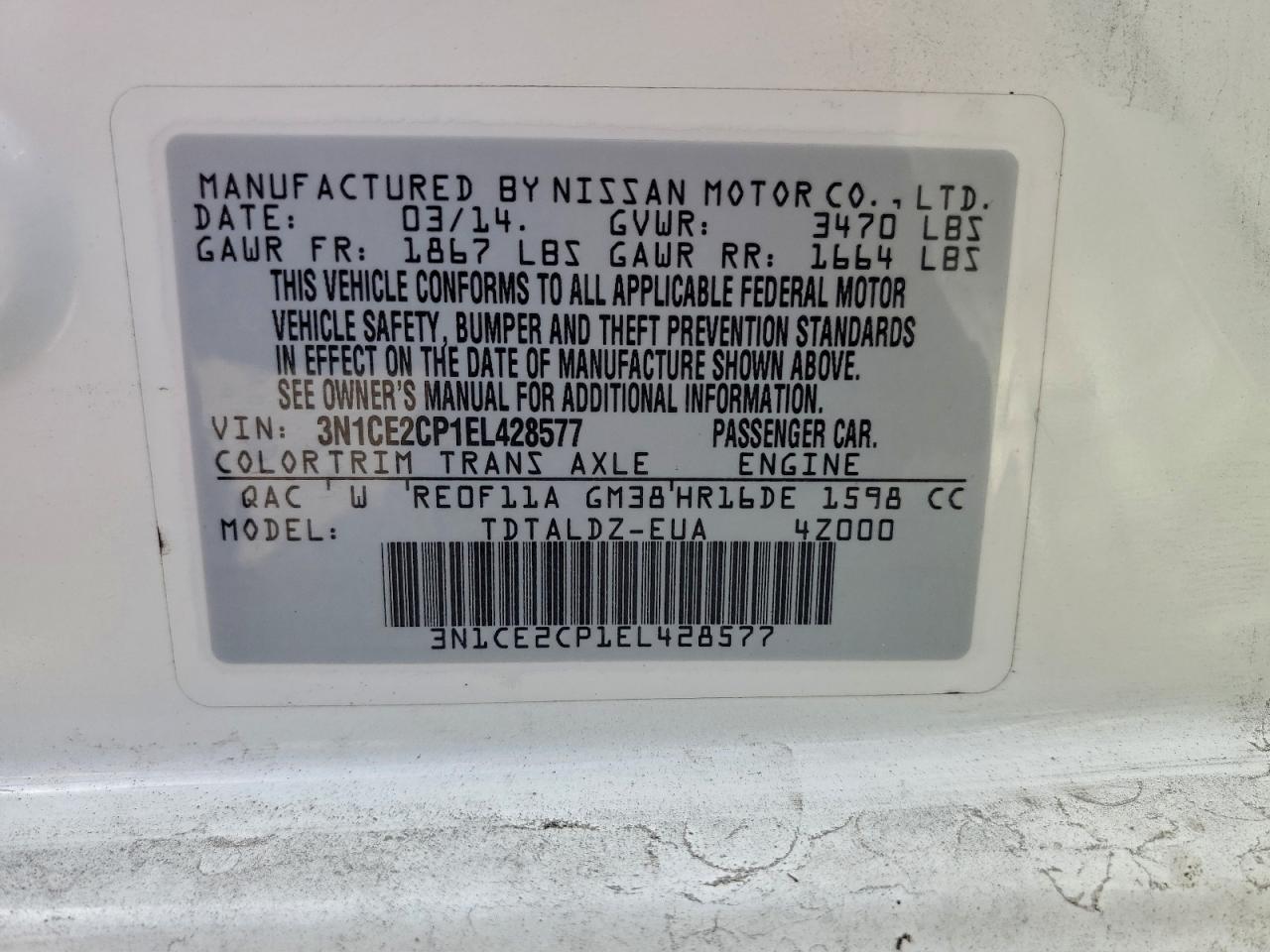 2014 Nissan Versa Note S VIN: 3N1CE2CP1EL428577 Lot: 96005305