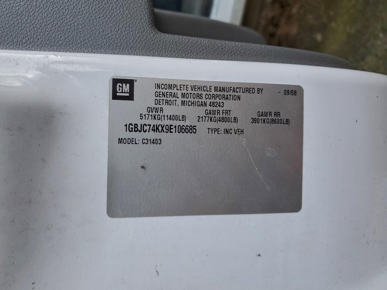 2009 Chevrolet Silverado C3500 VIN: 1GBJC74KX9E106685 Lot: 94478325