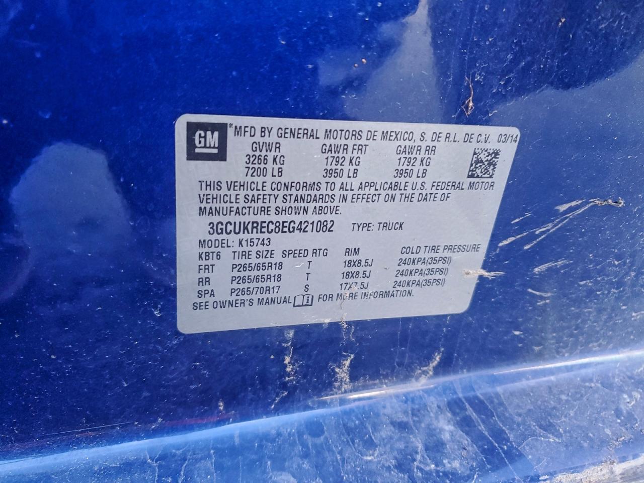 2014 Chevrolet Silverado K1500 Lt VIN: 3GCUKREC8EG421082 Lot: 93701745