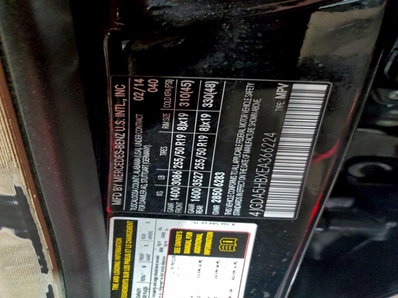 2014 Mercedes-Benz Ml 350 4Matic VIN: 4JGDA5HBXEA366224 Lot: 95416635