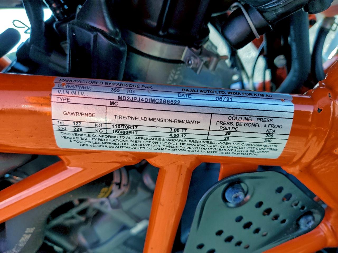 2021 Ktm 390 Duke VIN: MD2JPJ401MC286522 Lot: 94579335