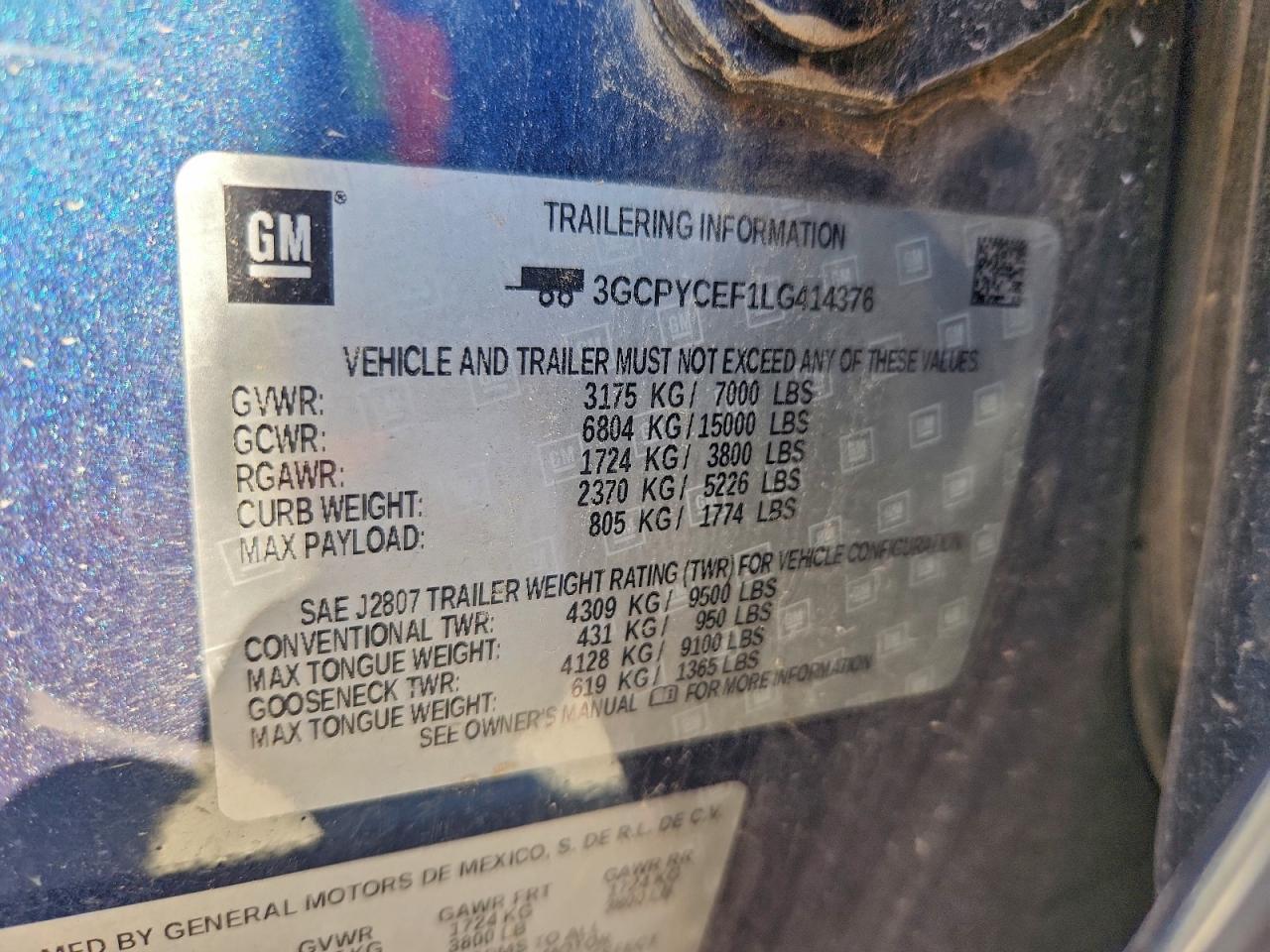 2020 Chevrolet Silverado K1500 Trail Boss Custom VIN: 3GCPYCEF1LG414376 Lot: 95139495