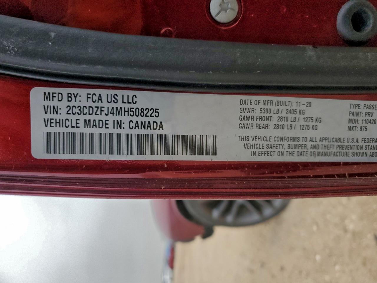 2021 Dodge Challenger R/T Scat Pack VIN: 2C3CDZFJ4MH508225 Lot: 95439905