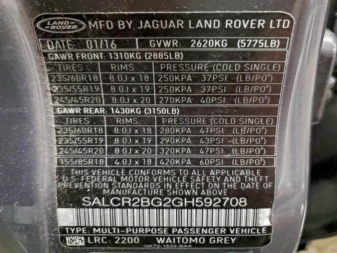 2016 Land Rover Discovery Sport Hse VIN: SALCR2BG2GH592708 Lot: 96811875