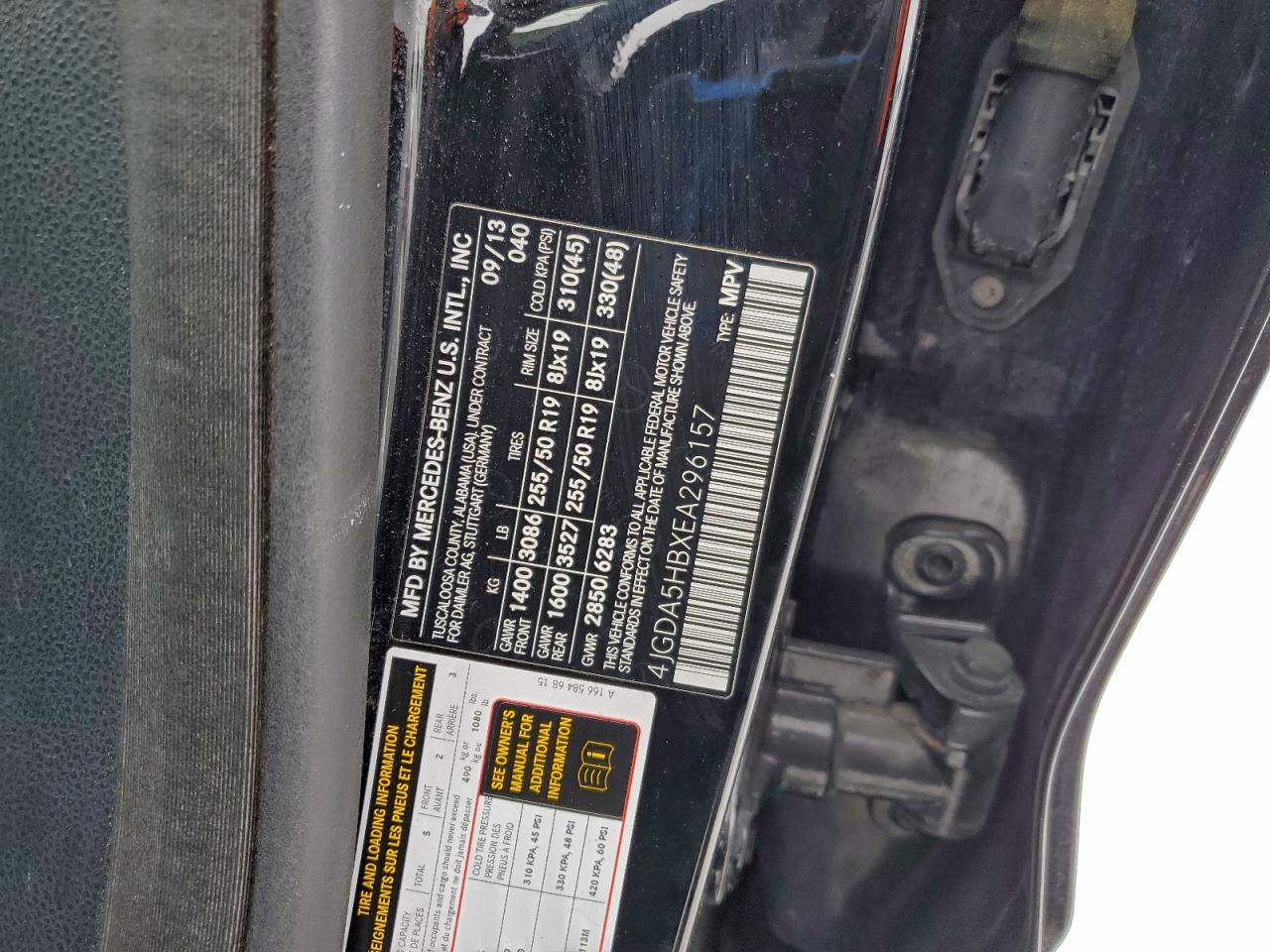 2014 Mercedes-Benz Ml 350 4Matic VIN: 4JGDA5HBXEA296157 Lot: 96355595